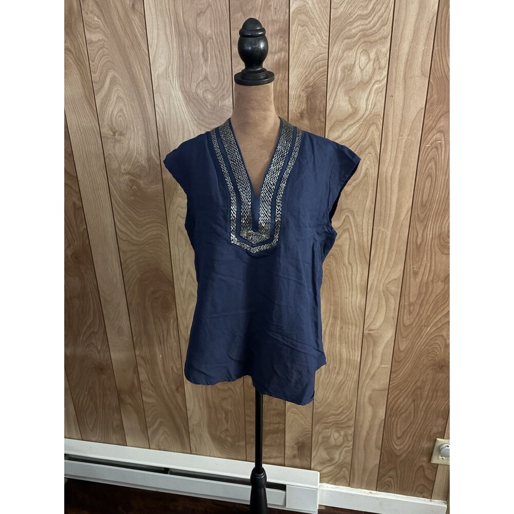 Haute Latitude Women’s Beaded Navy Blue Tank‎ Blouse Size Large